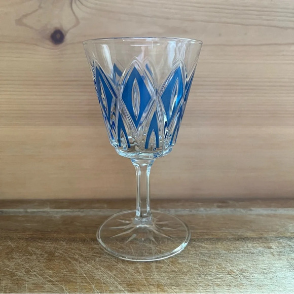 Vintage Rare Blue VMC Reims French Harlequin Crystal Wine Glass 15cm tall - Picture 2 of 3